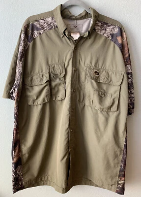 Mossy Oak Hudson River Shirt Green Camo XL Vented Multi Pockets Fishing Camping - Image 1 of 4