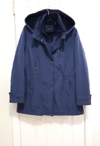 Womens Braetan Removeable Hooded Zip Parka Coat Jacket Large Blue Plush Lined - Picture 1 of 13
