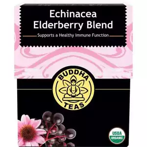 Buddha Teas Organic Herbal Tea Bags Echinacea Elderberry Blend 18 Pack - Picture 1 of 2