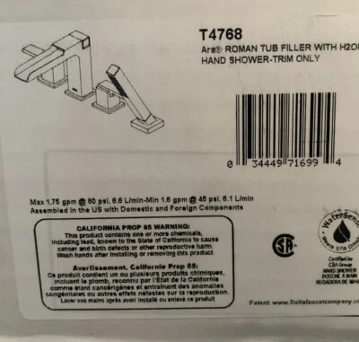 Delta T4768 Ara Channel Cascada Romana Bañera y Ducha de Mano Kit de Recortes, Cromo *Leer Foto 1 de 4