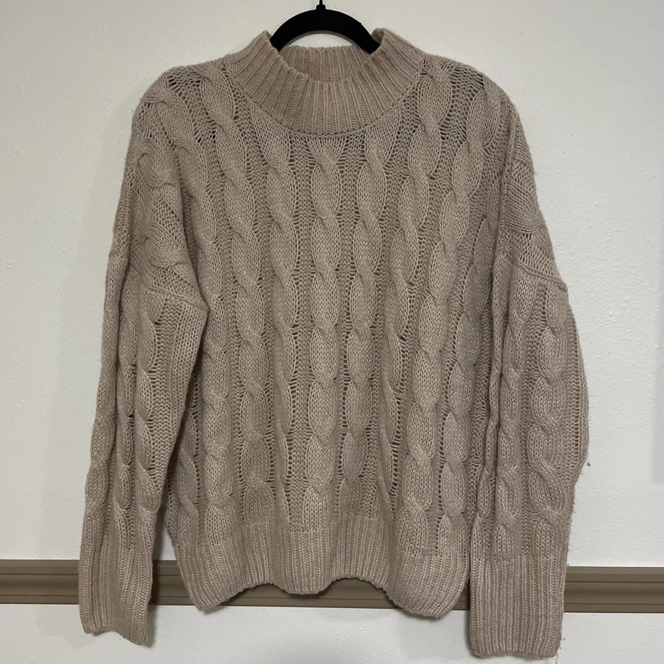 Suéter Line + Dot Anthropologie Beige Grueso Tejido con Cable Talla Grande MEDIANO Foto 1 de 4