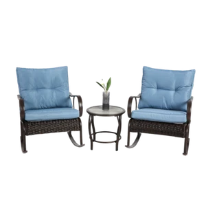 Outdoor 3-Piece Rattan Set - Rocking Chairs & Table for Garden, Patio, Pool - Picture 1 of 14