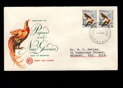 Papúa y Nueva Guinea Port Moresby 1er día 1965 par de aves cubierta 3d 5l Foto 1 de 2