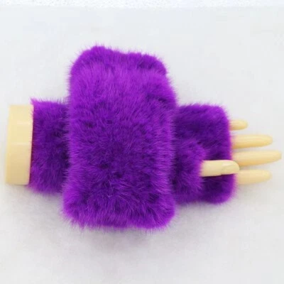 8in Women's Real Mink Fur Gloves Fingerless Knitted Wrist Cuffs Sleeves - Image 1 of 4