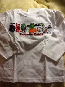 New Trick Or Treat Halloween Shirt White, Monsters Size 6/9 Months - Picture 1 of 2