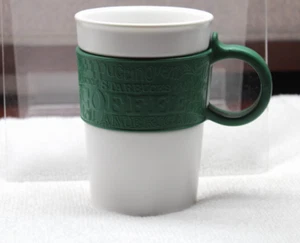Taza blanca Starbucks con banda de silicona verde y mango 12 oz 2008 1119 - Imagen 1 de 2