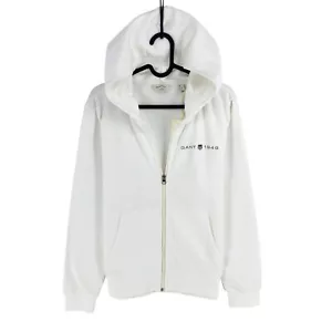 GANT Women White Reg Printed Graphic Full Zip Hoodie Sweater Jumper Size L - Picture 1 of 12