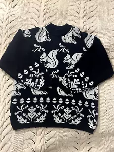 Jamie Scott Size M Mock Neck Sweater Black and White Squirrell Design - Picture 1 of 1