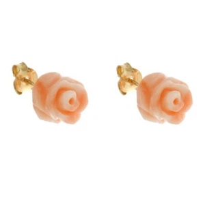 Ohrringe Rose Blume Rosenkoralle mit Lappen Stift und Schmetterling 18 kt Gelbgold - Bild 1 von 2
