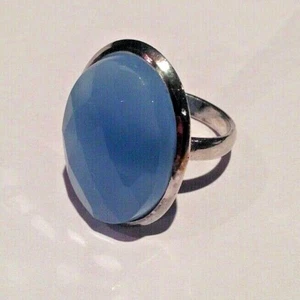 BLUE CHALCEDONY STERLING SILVER RING SIZE R (8.5 US) - Picture 1 of 11