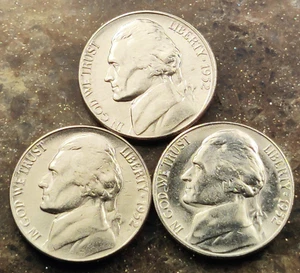 1952 P-D-S  Jefferson Nickel Set - BU Nickel Set - Picture 1 of 2