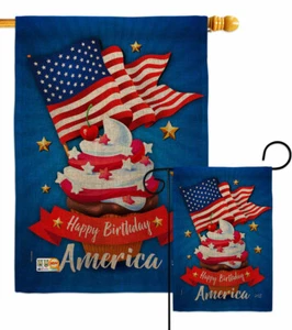 Happy Birthday America Burlap Garden Flag Americana Fourth July Yard Banner - Picture 1 of 19