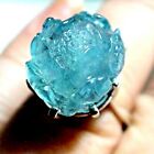BIG! 16.35 ct NATURAL UNTREATED CARVED FLOWER AQUAMARINE RING 925 SILVER.8.25