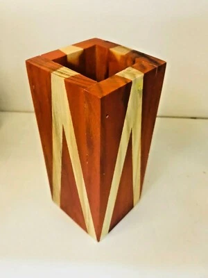 Jarrón cuadrado vintage con caja de madera macetas hechas a mano flores decoración del hogar madera de caoba Foto 1 de 4