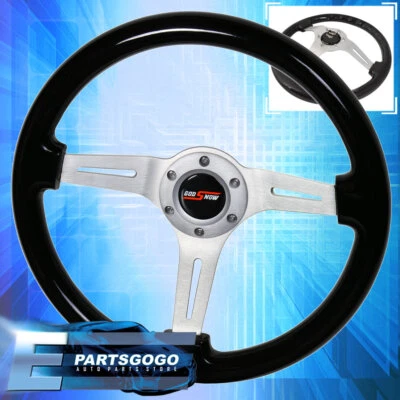 Deep Dish Streak Style Steering Wheel Black Wood Grain Aluminum Godsnow Center - Изображение 1 из 4