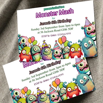 Personalised Monsters Birthday Party Invitations Kids Invites A6x 10 - Image 1 of 4