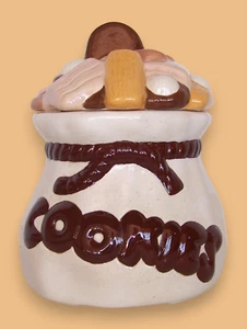 Vintage Cookie Jar Sack Of Cookies Lid and Handle Charming Retro USA Clean - Picture 1 of 11