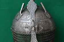 Vintage Decorative Mughal Islamic Iron Engraved Helmet Khula Khud Armor Chainmal