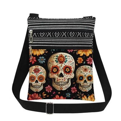 Цветной цветочный череп печать через плечо сумка мексиканский сахар череп с цветочным днем... - Изображение 1 из 4