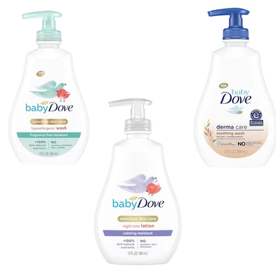 Paquete de 3 lavado para bebé Baby Dove cuidado de la piel sensible para baño de bebé Foto 1 de 4