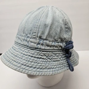 Women’s Denim Chambray Bucket Hat OSFM Adjustable Light Blue Y2K 90s - Picture 1 of 8