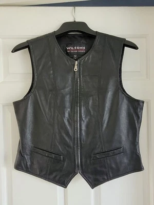 Chaleco de cuero negro genuino Wilson vintage con cremallera, talla grande Foto 1 de 4