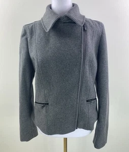 David Lawrence Jacket Size 10 8 Grey Wool Blend Collared Felt Zip Front Pockets - Picture 1 of 4