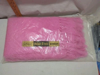 Estola de lana y mohair rosa vintage de San Miguel nueva en paquete Foto 1 de 3
