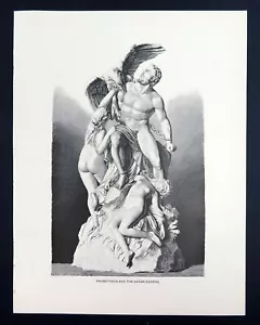 Prometeo e le ninfe dell'oceano, 1892 incisione stampa d'arte d'epoca - Foto 1 di 5