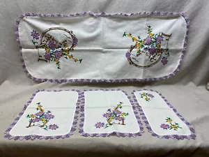 Juego de bufanda tocador buffet tocador tocador de lino vintage de 4 piezas tatuado bordado - Imagen 1 de 7