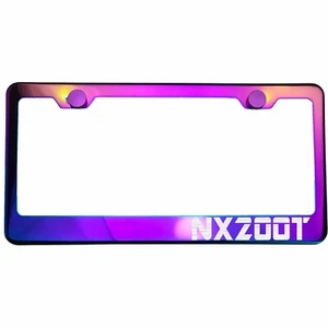 Polish Neo Neon Chrome License Plate Frame NX200T Laser Etched Metal Screw Cap - Picture 1 of 8