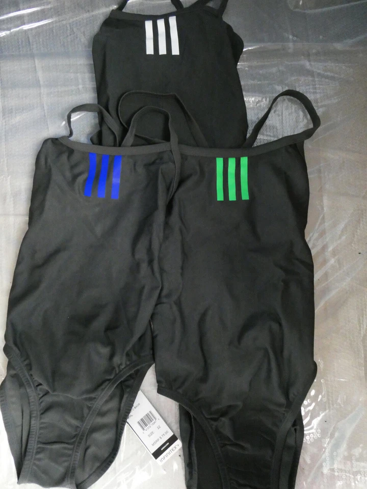Traje de baño Adidas Infinitex gris de una pieza a rayas azules Foto 1 de 3