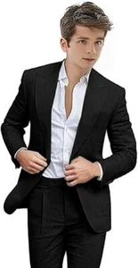 2 Piece Boys Linen Suit Formal Slim Fit Summer Beach Wedding Party Prom Suits - Picture 1 of 27