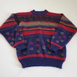 Vintage 90s Anchor Blue Grandpa Sweater Textured Blue Red Size Medium Unisex - Picture 1 of 8