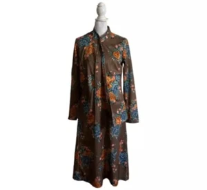 Vintage 1970s Sears Dress Cardigan Taupe Floral 2 Piece Set Maxi US Size 10 - Bild 1 von 17