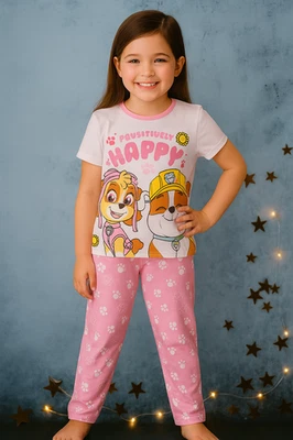 Conjunto de festa pijama Happy Paws – com Skye e entulho! Algodão patas rosa 4T novo com etiquetas - Imagem 1 de 4