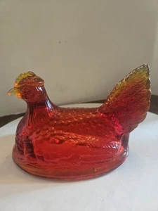 Vintage Amberina Glass Hen Glows In Dark Light No Nest - Picture 1 of 13