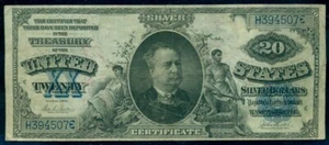 $20.00 Certificado de plata, 1891, fr. #321, desgarro de borde menor, en muy buen estado, - Imagen 1 de 2