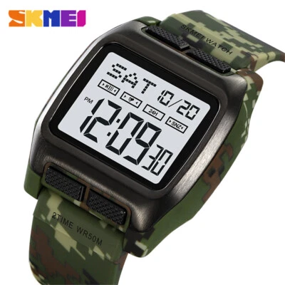 SKMEI Men Watch Camouflage Strap Boys Wristwatch Big Number LED Digital Watches - Image 1 of 4