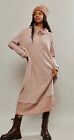 Free People Aja Pullover Midi Maxi Sweatshirt Kleid Kapuze strukturiert rosa M neu mit Etikett