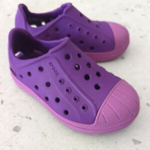Crocs Girls Size C 8 Toddler Bump It Slip On Water Shoes Purple Pink Sneakers