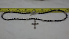 Vintage Sterling Silver 925 Necklace Onyx Cross Pendant w/ Marcasite Christian