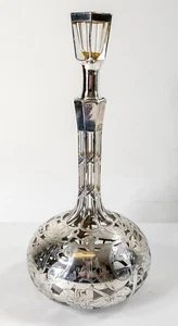 Antigua botella de jarra de vidrio superpuesta de plata de ley con motivo de uva de vino grabado - Imagen 1 de 11