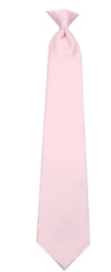 Boy's Solid Satin Bridal Pink 14 inch Clip On Necktie Weddings Formals - NWT - Picture 1 of 2