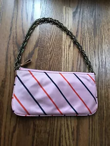J. Crew Silk Wristlet Clutch Purse Chain Link Strap Pink Striped Preppy 9.5”x - Picture 1 of 8
