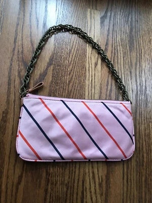 J. Экипаж шелковый кошелек с ремешком на запястье клатч цепочка звено ремень розовый в полоску опрятный 9,5 дюйма x - Изображение 1 из 4