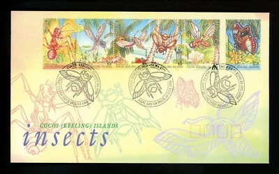 Postal History Cocos Islands FDC #302-303 insects bugs 1995 - Image 1 of 2