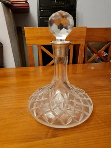 VINTAGE MAPPIN & WEBB SILVER COLLARED SHIPS CRYSTAL DECANTER LONDON 1982 - Picture 1 of 10