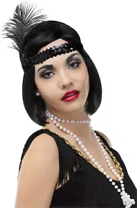 Halloween 20er Jahre Flapper 3-teiliges Damen Kostüm Zubehör Set, schwarz weiß, Einheitsgröße - Bild 1 von 2