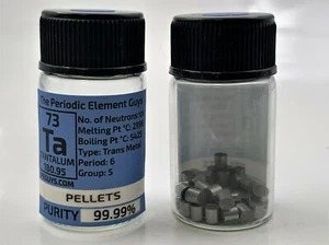 Tantalum Metal Pellets 10 Grams 99.99% element sample in PEGUYS Element Bottle - Picture 1 of 4
